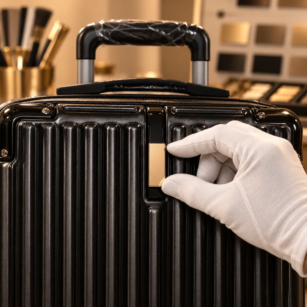 A gloved hand fitting a logo plate to a black KIYO case