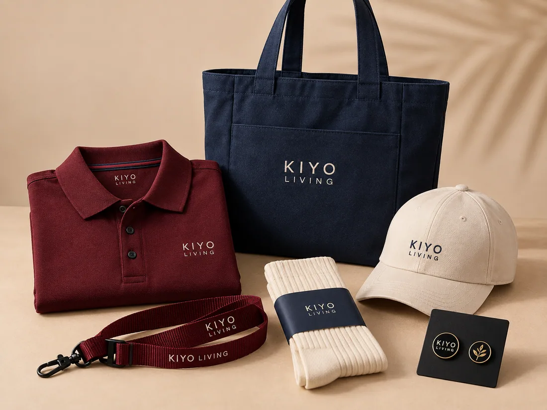 The Apparel Welcome Set: a polo shirt, tote bag, cap, lanyard, socks and pin badge