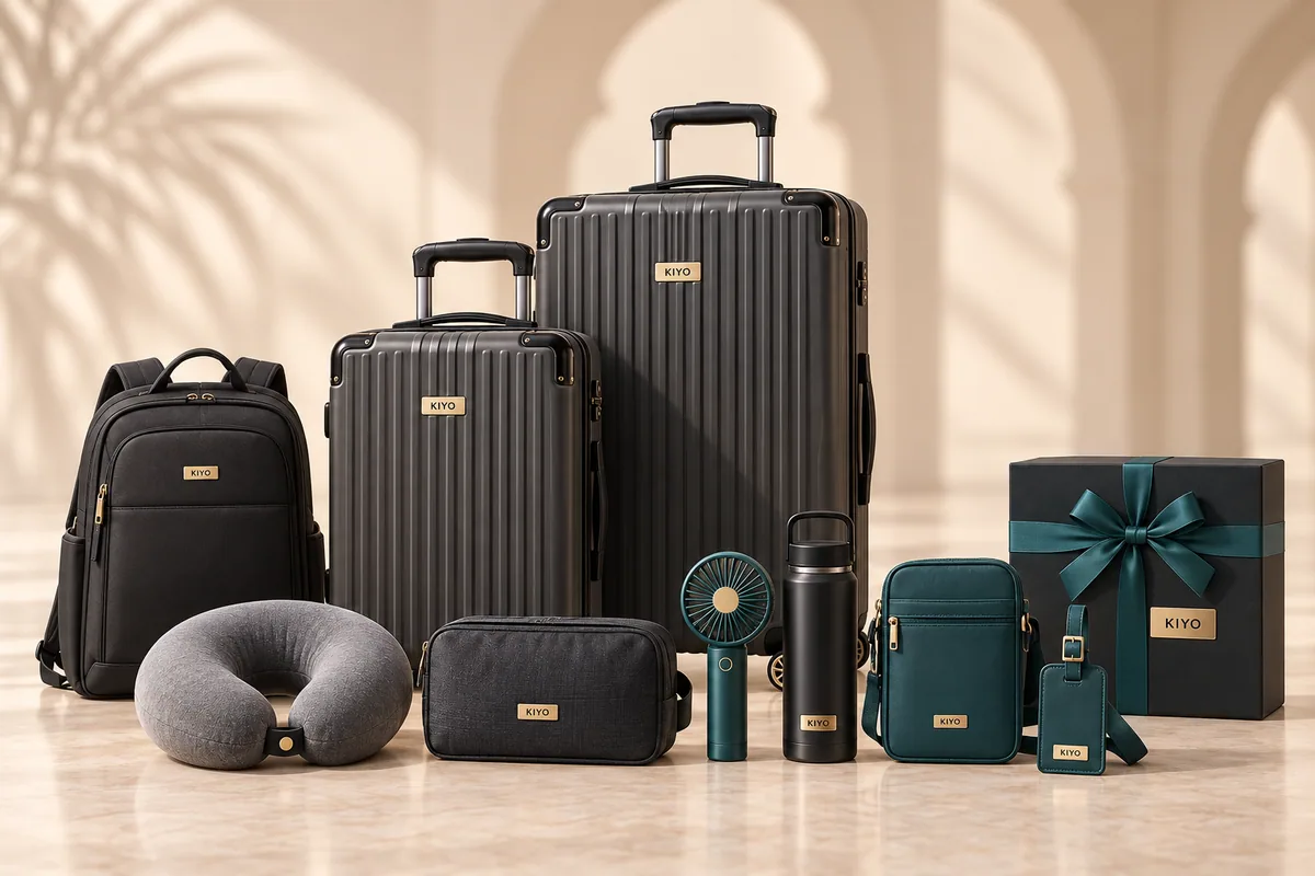 The Charcoal Executive Set: two charcoal cases with a backpack, sling bag, neck pillow, fan, bottle and gift box